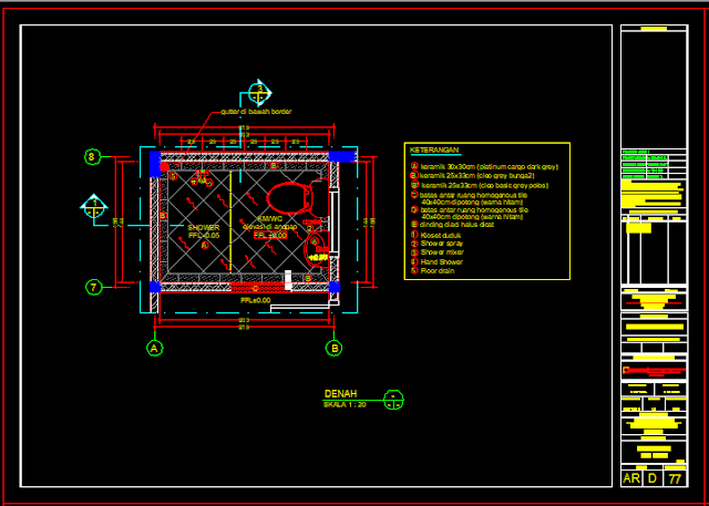 Download Denah Kamar Mandi WC Gambar Kerja Autocad dwg 