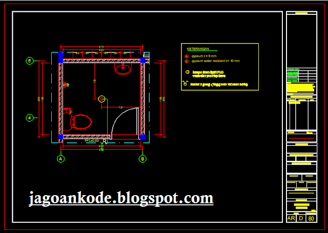 Rencana Denah Instalasi Listrik Kamar  Mandi  WC Autocad  2M 