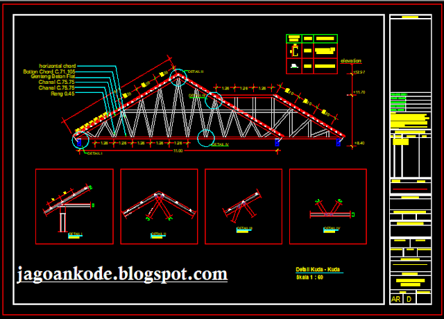 Detail Rangka Kuda Kuda Atap Baja Ringan Autocad File Dwg 