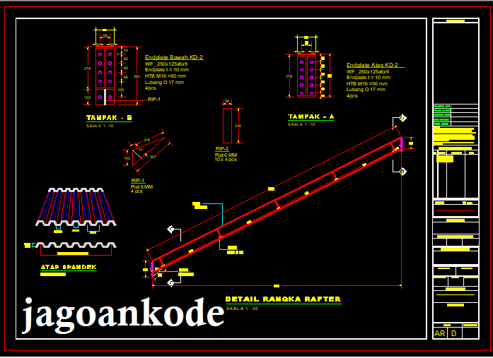 Detail Rangka Spandek Rafter Gambar Autocad dwg File 