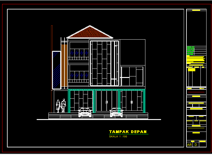 Contoh Tampak Depan Ruko  Kantor Autocad Dwg  Jagoan Kode