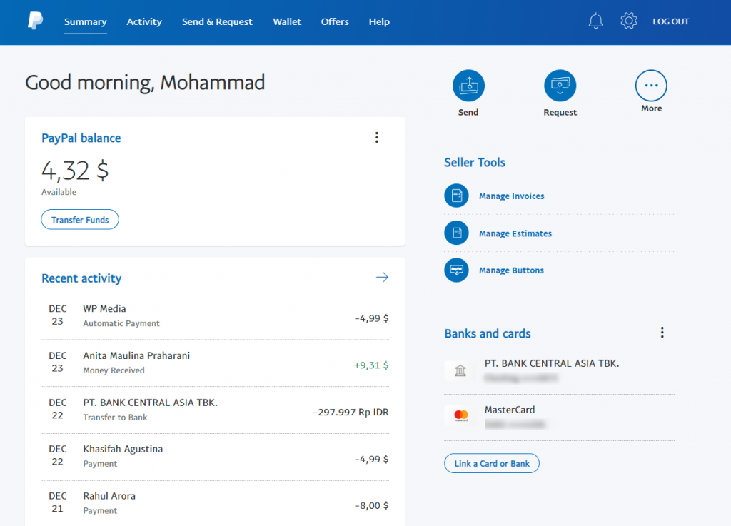 Dashboard Paypal